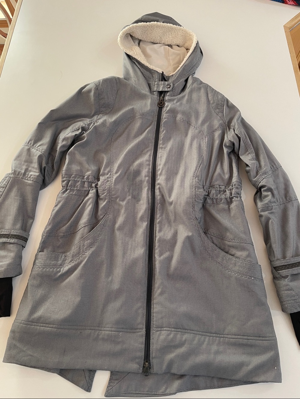 lululemon athletica Gray Hooded Coat with Cream Sherpa Lining